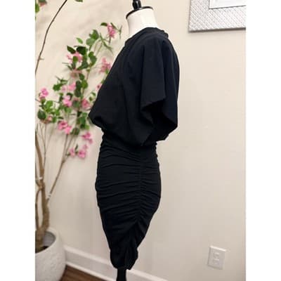 Missguided Black Ruched Mini Dress Size Medium Bodycon Blouson Chic - Thumbnail 3