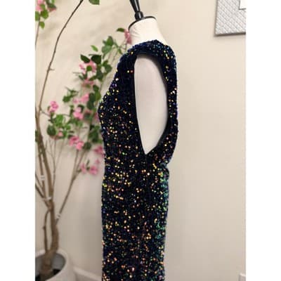 Sequin Bodycon Mini Dress Black Multicolor Sleeveless Open Side Size Large - Thumbnail 4