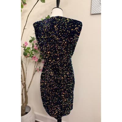 Sequin Bodycon Mini Dress Black Multicolor Sleeveless Open Side Size Large - Thumbnail 5