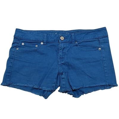 American Eagle Stretch Blue Frayed Hem Cutoff Style Shorts Size 10 - Thumbnail 2