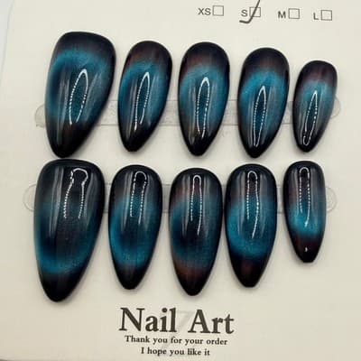 Press-On Nail Bundle – 5 Unique Cateye Sets | Handmade & Reusable - Size Small - Thumbnail 4