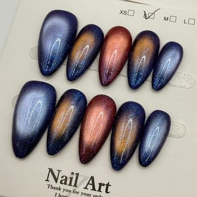 Press-On Nail Bundle – 5 Unique Cateye Sets | Handmade & Reusable - Size Small - Thumbnail 3