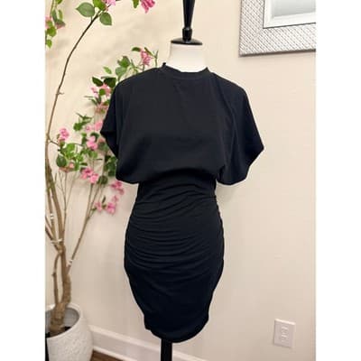 Missguided Black Ruched Mini Dress Size Medium Bodycon Blouson Chic - Thumbnail 2