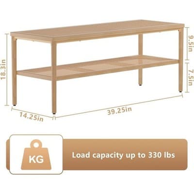 Plastic Rattan Shoe Rack, Entry Bench, 2 Tier Storage 39x14 - NEW - Thumbnail 3