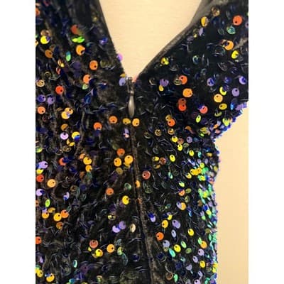 Sequin Bodycon Mini Dress Black Multicolor Sleeveless Open Side Size Large - Thumbnail 6