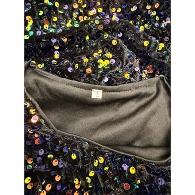 Sequin Bodycon Mini Dress Black Multicolor Sleeveless Open Side Size Large - Thumbnail 7