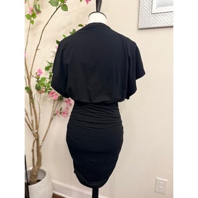 Missguided Black Ruched Mini Dress Size Medium Bodycon Blouson Chic - Thumbnail 4