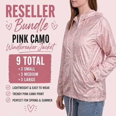 Reseller Bundle: 9 Kate Lord Pink Camo Lightweight Hooded Jackets NWT - Image 1
