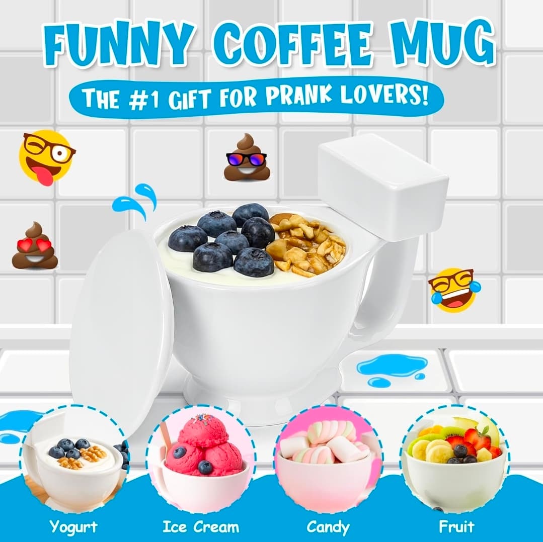 Novelty Toilet Bowl Coffee Mug with Lid 8oz - Thumbnail 3