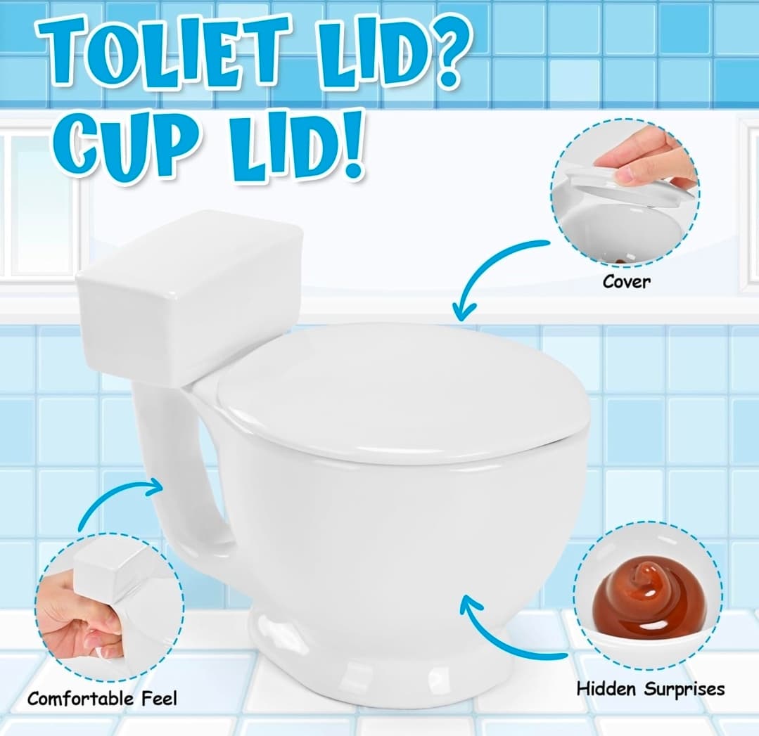 Novelty Toilet Bowl Coffee Mug with Lid 8oz - Thumbnail 4