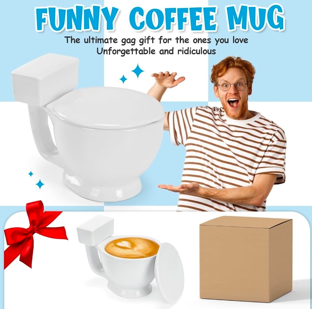 Novelty Toilet Bowl Coffee Mug with Lid 8oz - Thumbnail 5