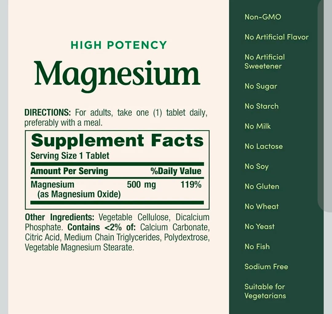 Nature's Bounty Magnesium 500mg 100 Tablets - Thumbnail 5