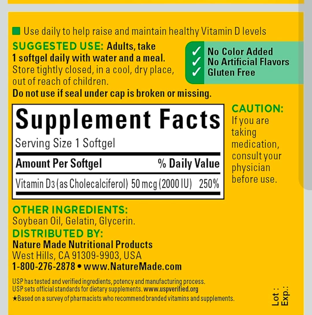 Nature Made Vitamin D3 2000 IU 90 Softgels - Thumbnail 6