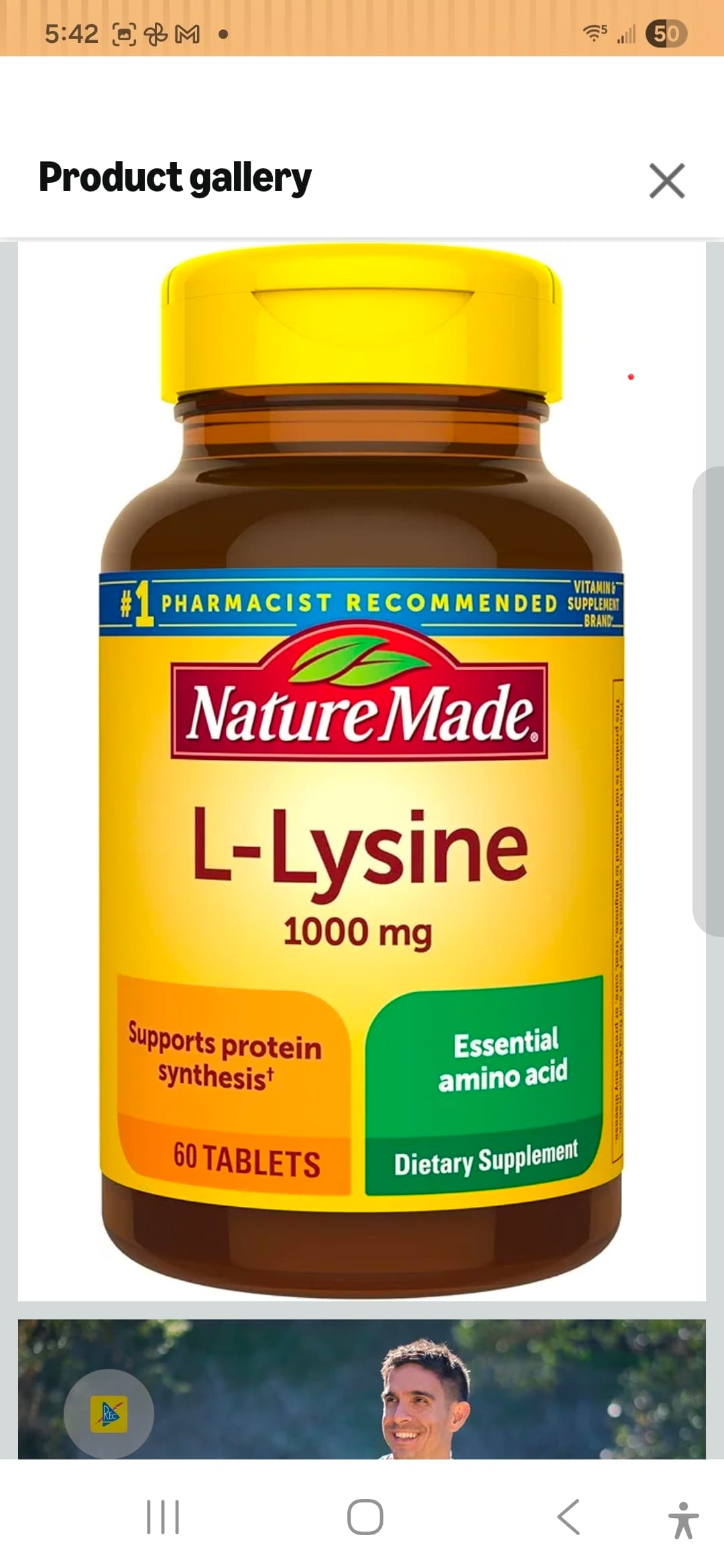 Nature Made L-Lysine 1000 mg Tablets, 60 Count - Image 1