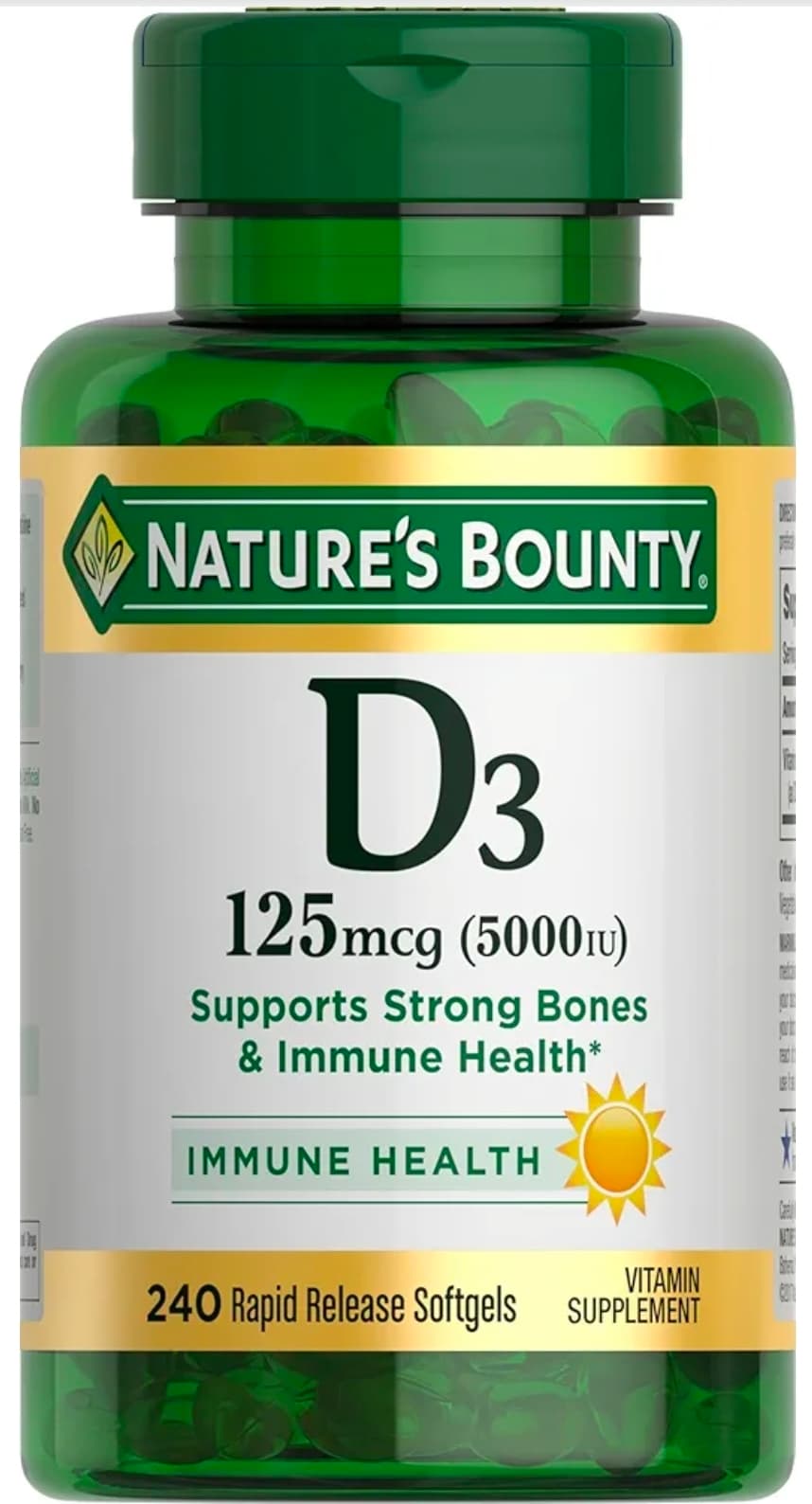 Nature's Bounty Vitamin D3 5000 IU Softgels 240 Count - Image 1