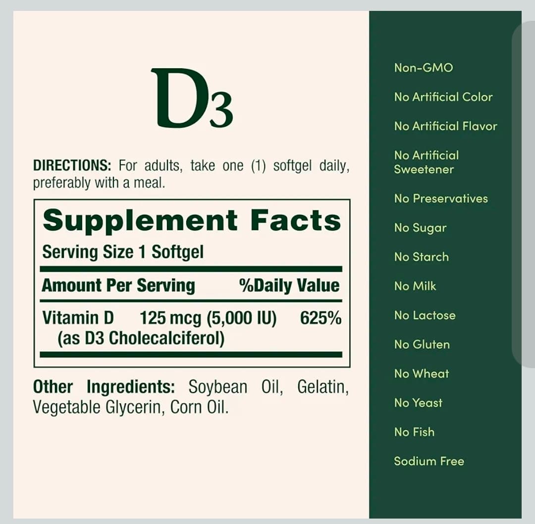 Nature's Bounty Vitamin D3 5000 IU Softgels 240 Count - Thumbnail 5