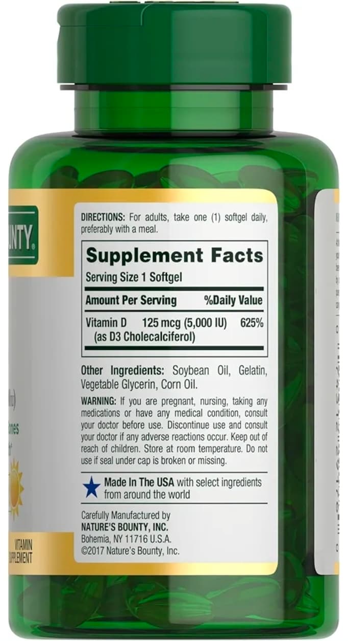 Nature's Bounty Vitamin D3 5000 IU Softgels 240 Count - Thumbnail 8