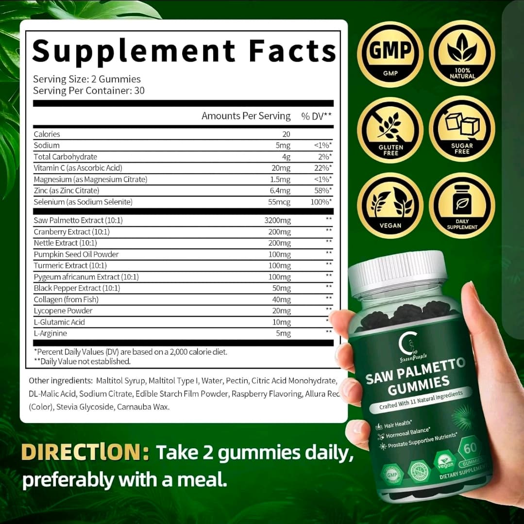 GreenPeople Saw Palmetto Gummies 60 Count Vegan Supplement - Thumbnail 9