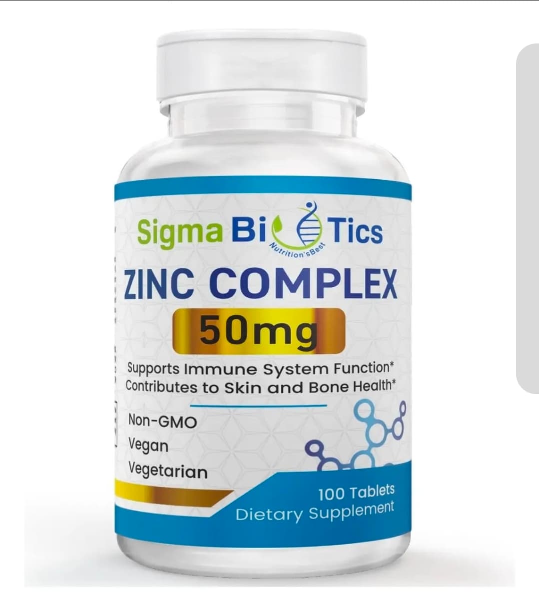 Sigma Biotics Zinc Complex 50mg 100 Tablets Non-GMO Vegan - Image 1