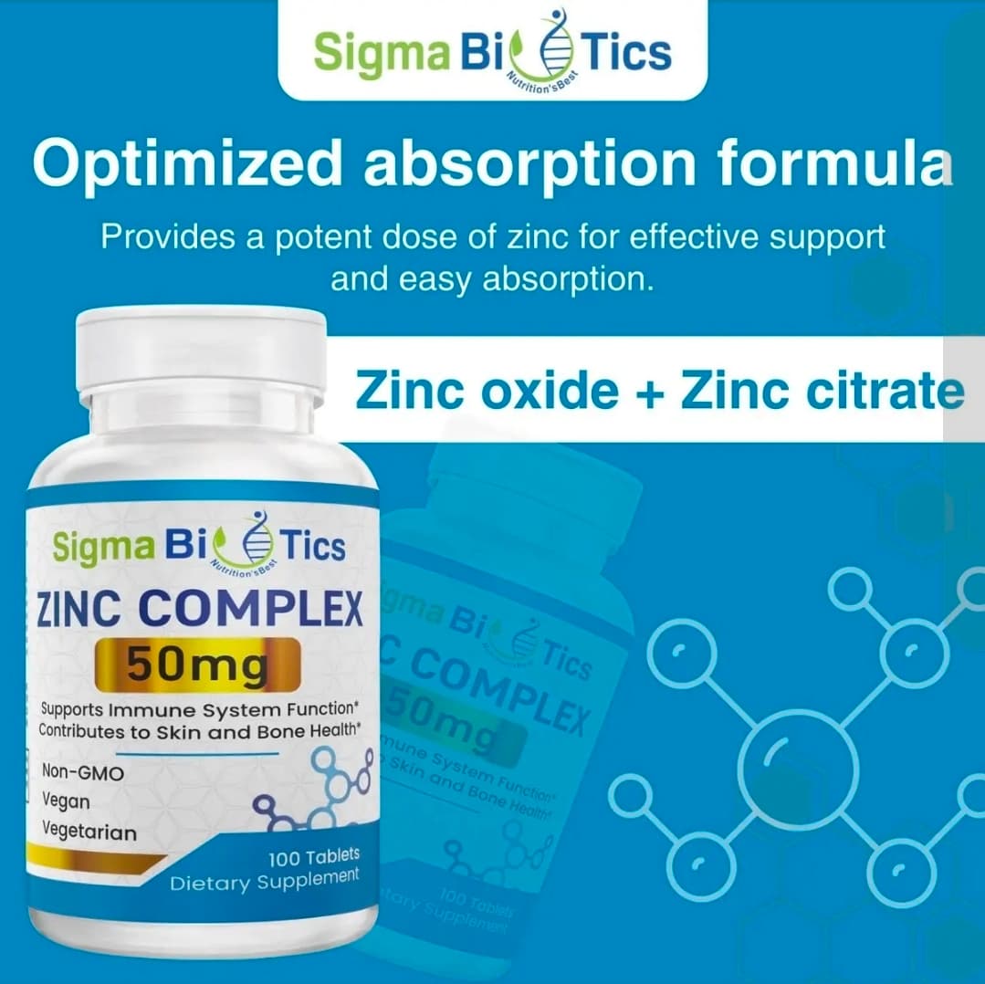 Sigma Biotics Zinc Complex 50mg 100 Tablets Non-GMO Vegan - Thumbnail 2