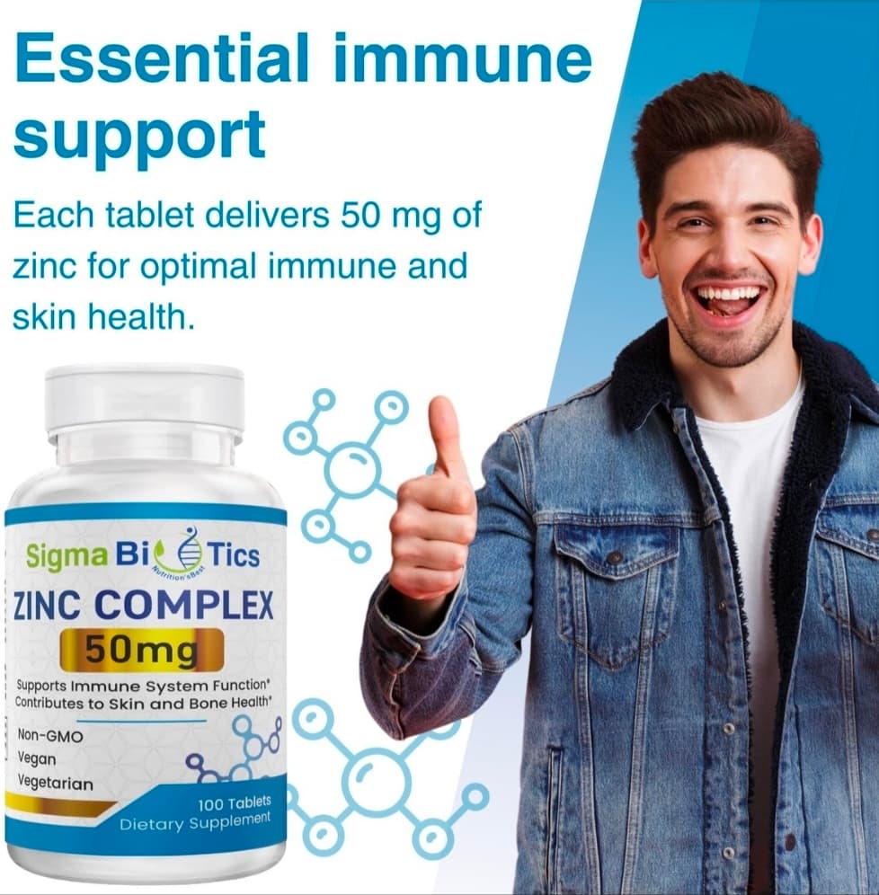 Sigma Biotics Zinc Complex 50mg 100 Tablets Non-GMO Vegan - Thumbnail 7