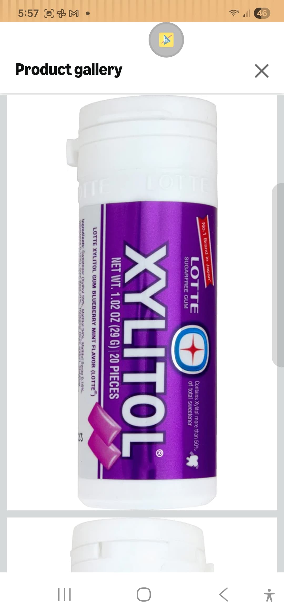 Lotte Xylitol Blueberry Mint Sugarfree Gum 20 Pieces - Image 1