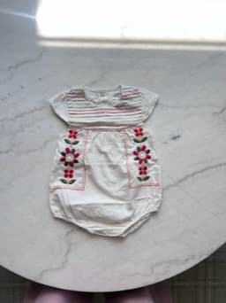 Indigo Sky Romper 6M Embroidered Floral Design - Image 1