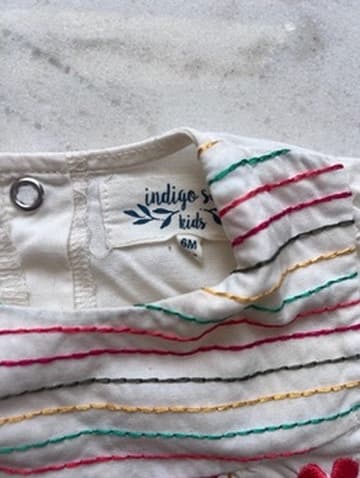 Indigo Sky Romper 6M Embroidered Floral Design - Thumbnail 2