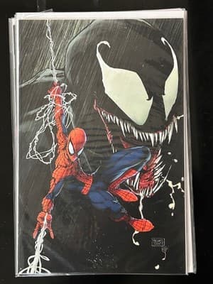 Marvel Spider-Man vs Venom Comic Book Graphic Black Cover Art Action Scene - Image 1