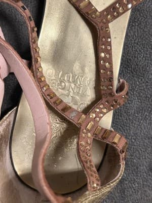 Vince Camuto Sandals Womens Gladiator Strappy Studded Gold Leather Flat - Thumbnail 2