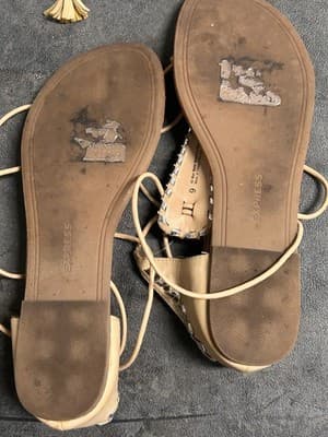 Express Sandals Womens 9 Beige Lace Up Ankle Tie Tassel Thong Stud Trim Flat - Thumbnail 2