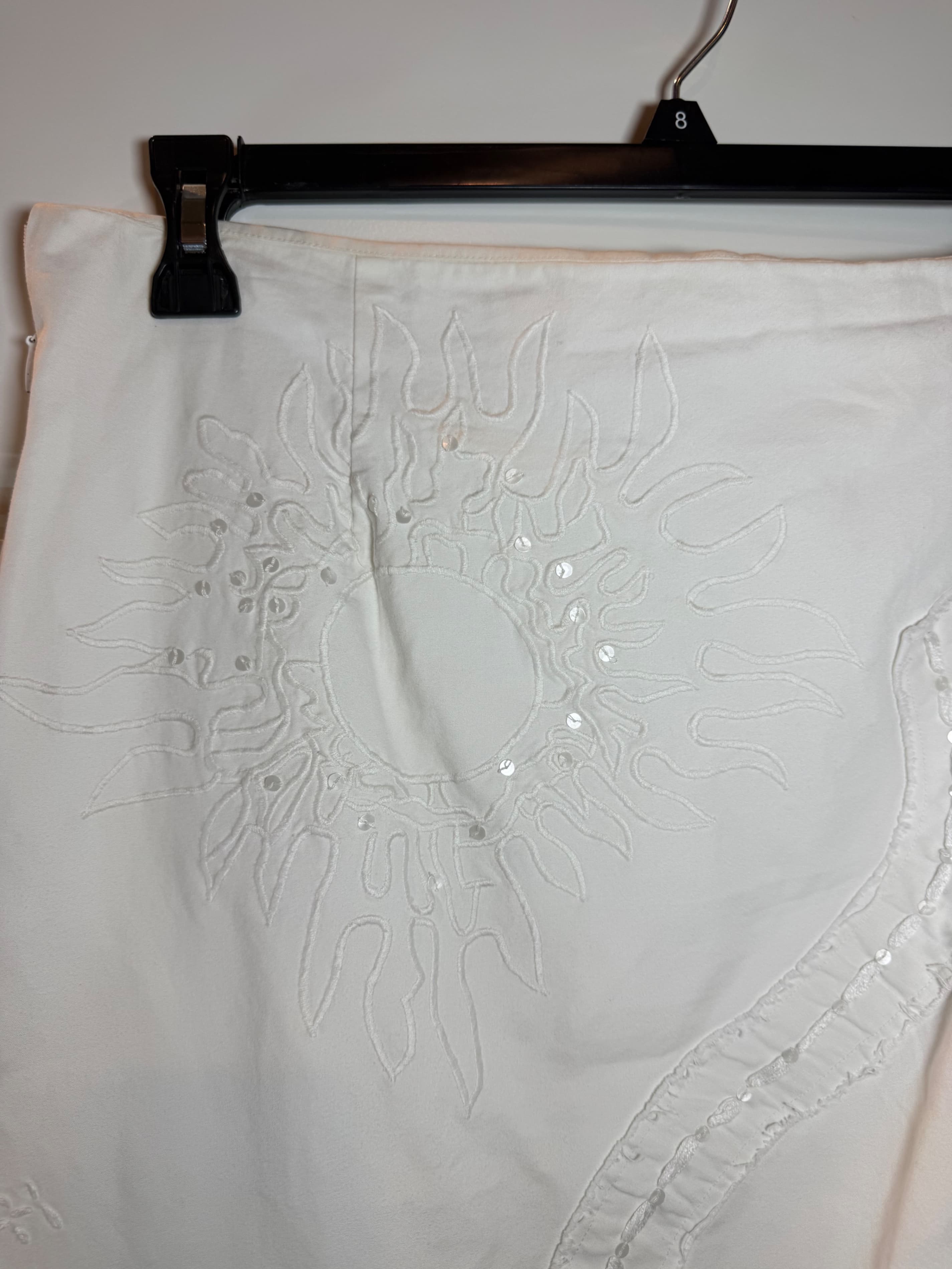 Embroidered White Fabric Panel with Sun Design - Thumbnail 2