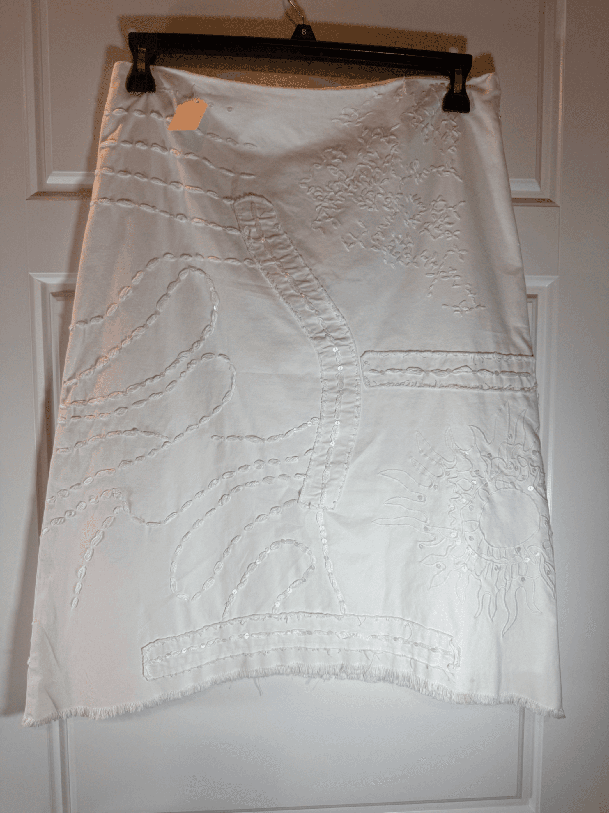 Embroidered White Fabric Panel with Sun Design - Image 1