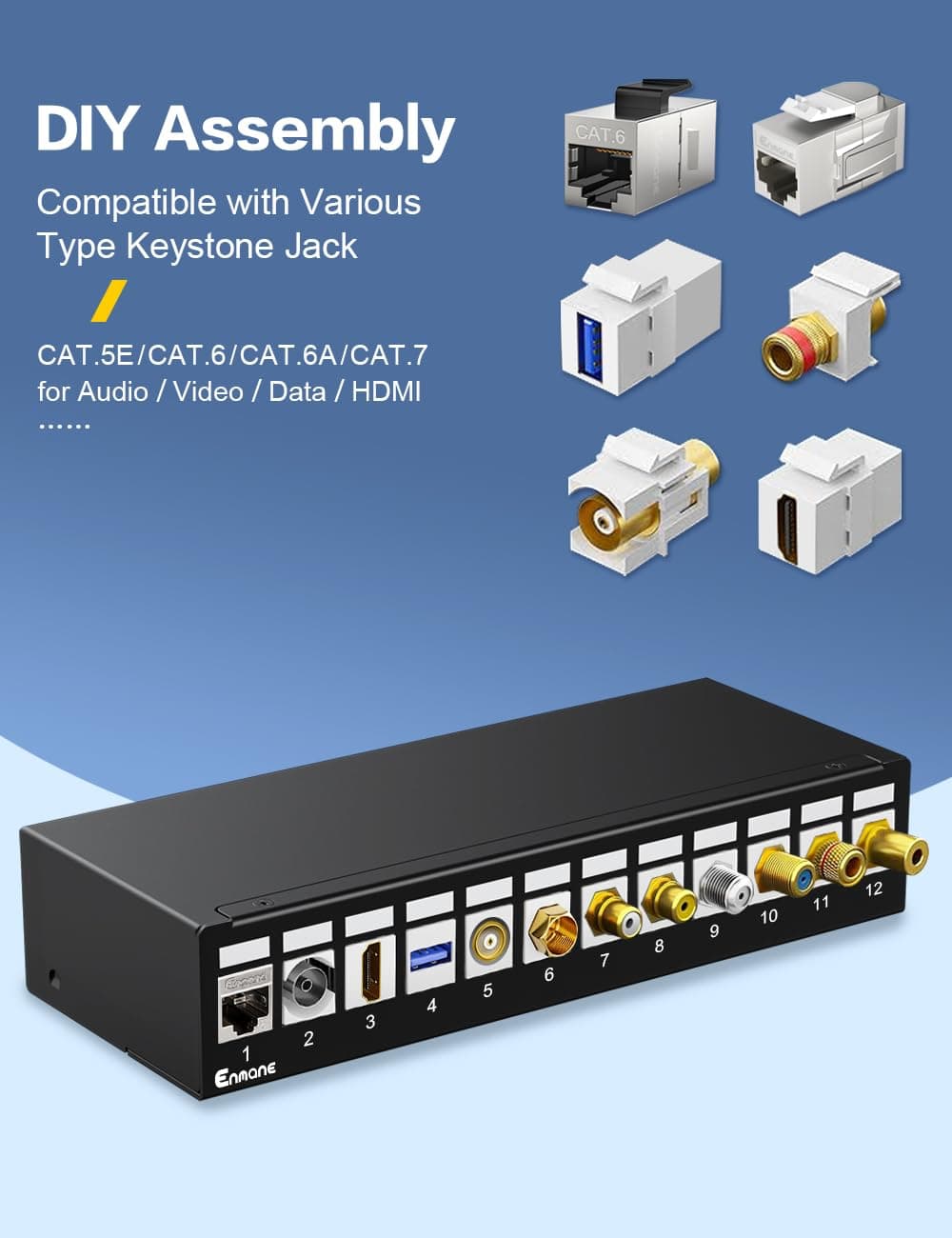 Enmane Patch Panel 12 Port Blank Keystone Patch Panel STP&UTP Compatible with LC - Thumbnail 5