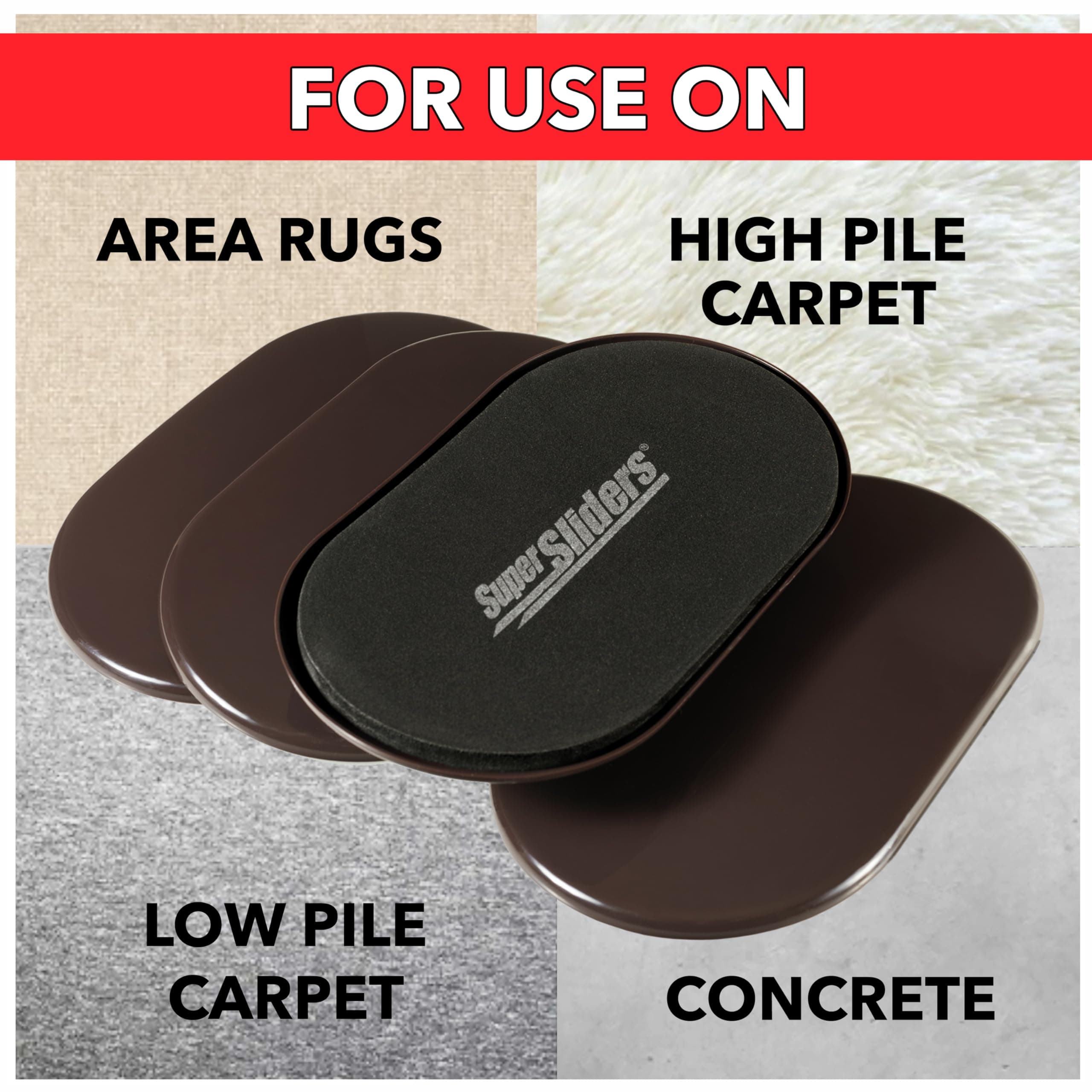 Super Sliders 9 1/2" x 5 3/4" Reusable XL Heavy Furniture Sliders for Carpet, Br - Thumbnail 3