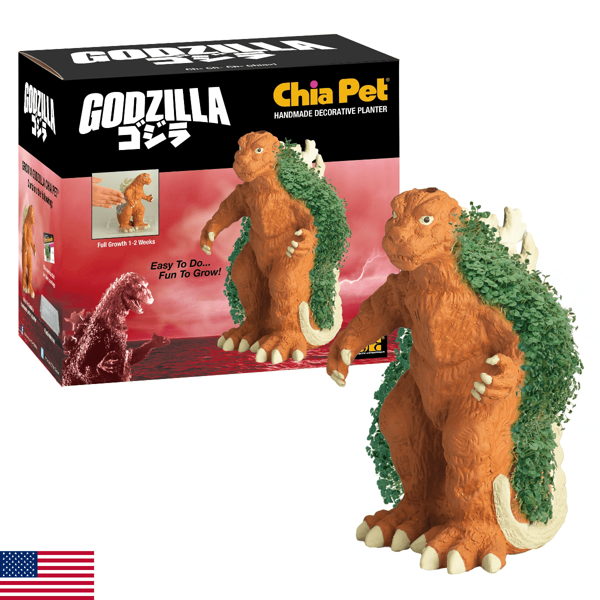 Chia Pet Godzilla with Seed Pack, Decorative Pottery Planter, Easy to Do and Fun - Image 1