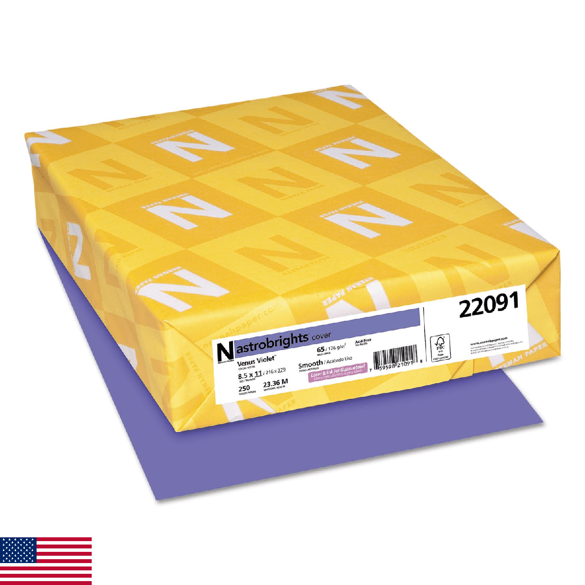 Neenah Paper 22091 Color Cardstock, 65lb, 8 1/2 x 11, Venus Violet, 250 Sheets - Image 1