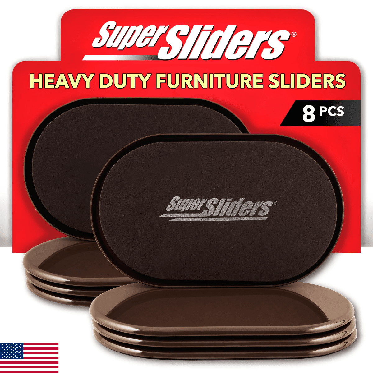 Super Sliders 9 1/2" x 5 3/4" Reusable XL Heavy Furniture Sliders for Carpet, Br - Image 1