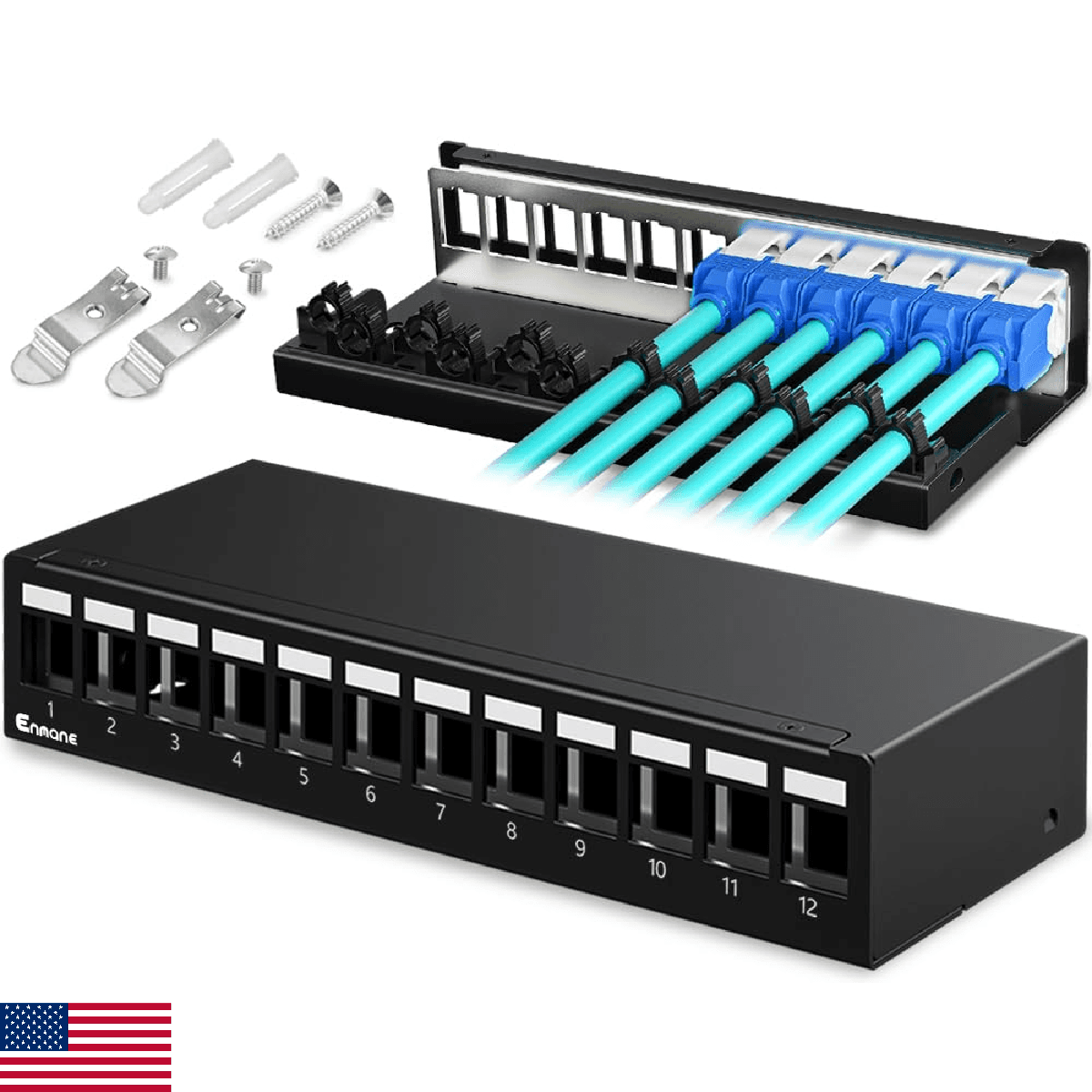 Enmane Patch Panel 12 Port Blank Keystone Patch Panel STP&UTP Compatible with LC - Image 1
