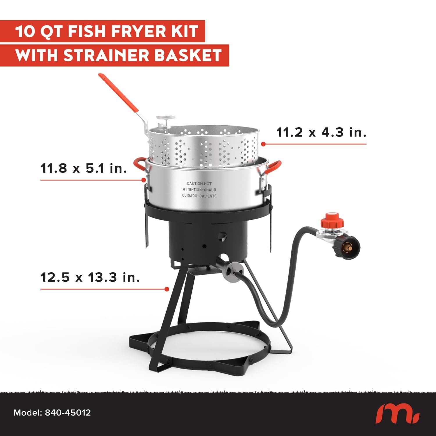 Megamaster 10.5QT Aluminum Fish Fryer Pot Kit, Outdoor 50,000 BTU Propane Deep F - Thumbnail 2