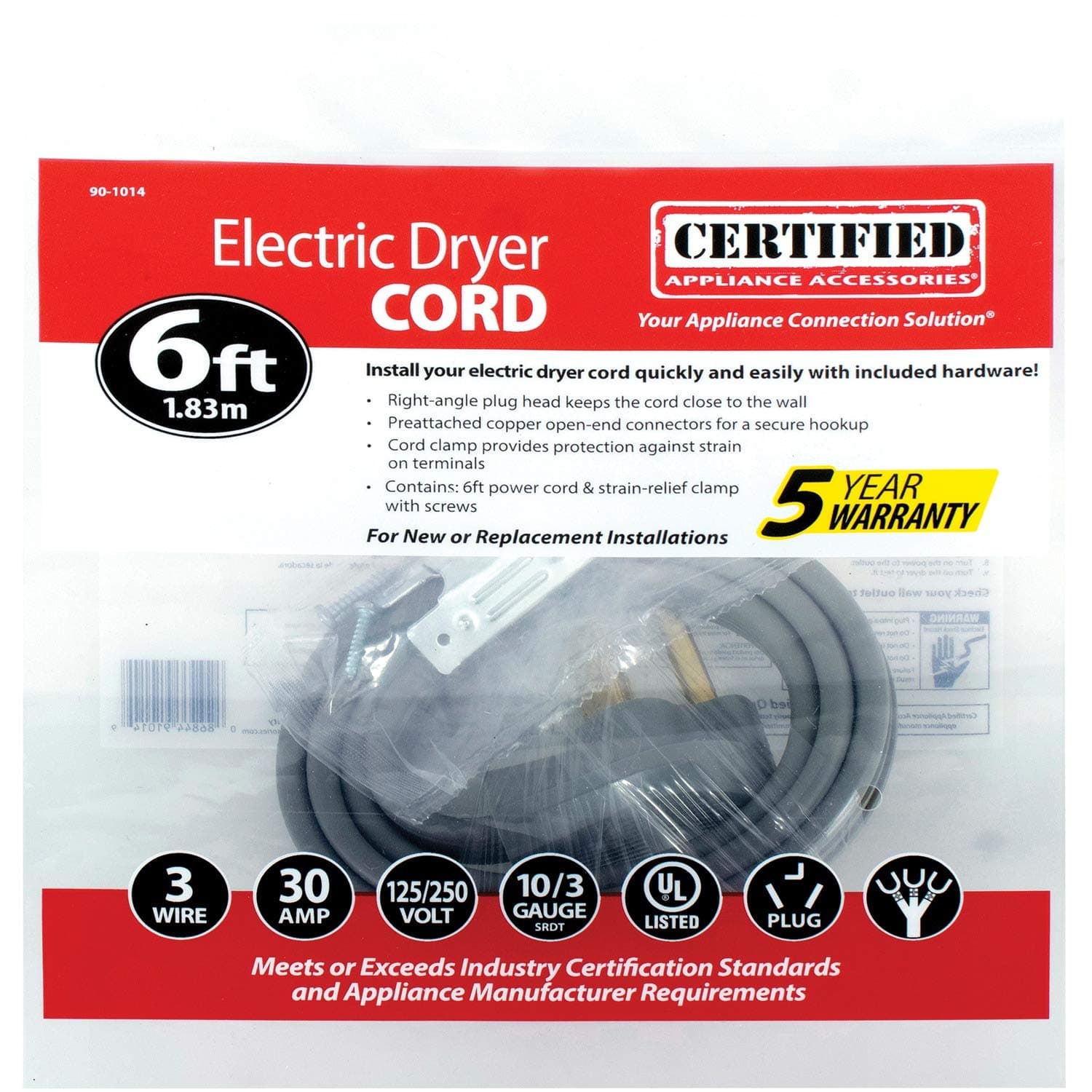 Certified Appliance Accessories 30-Amp Appliance Power Cord, 3 Prong Dryer Cord, - Thumbnail 8