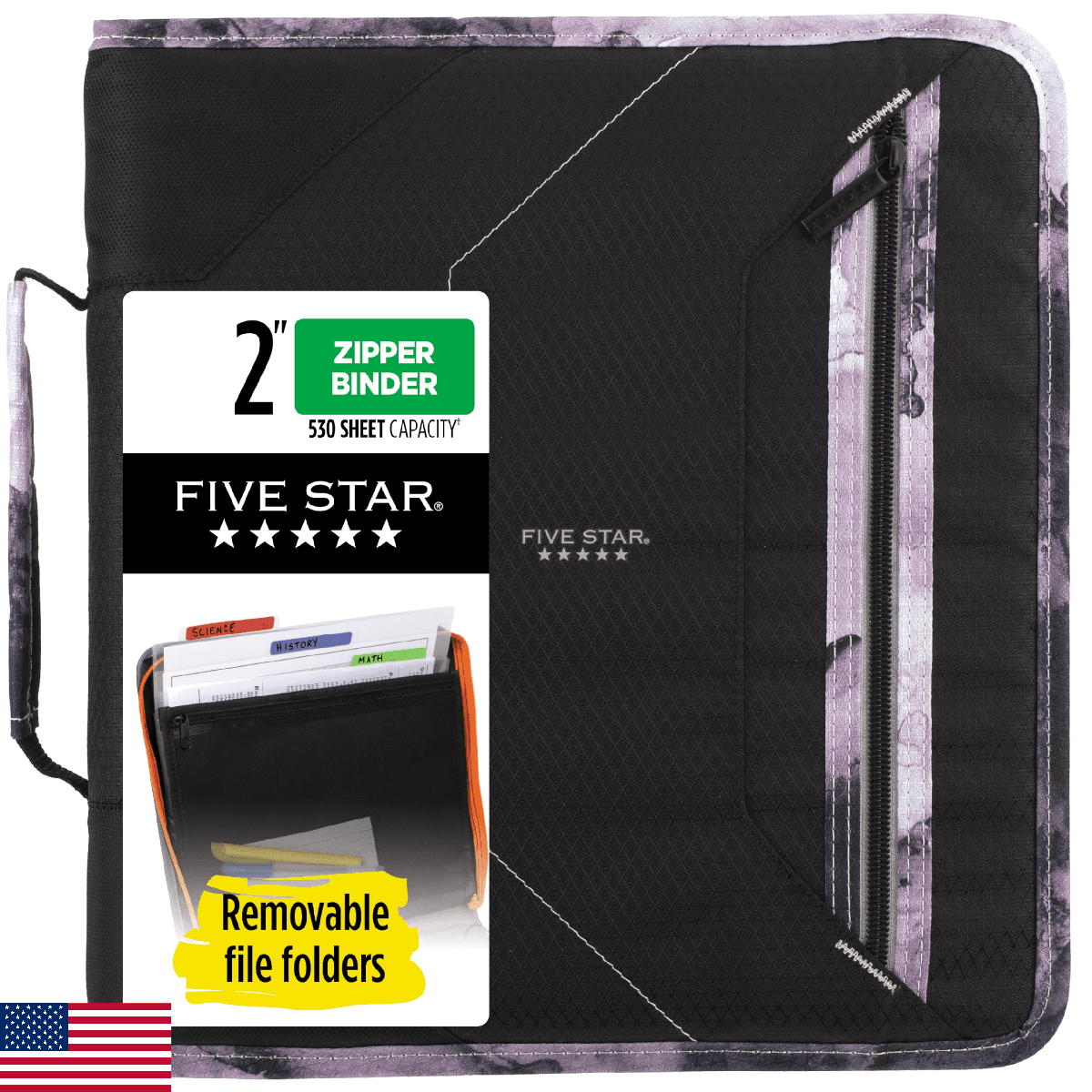 Five Star Zipper Binder, 2 Inch 3-Ring Binder for School, 530 Sheet Capacity, 3 - Image 1