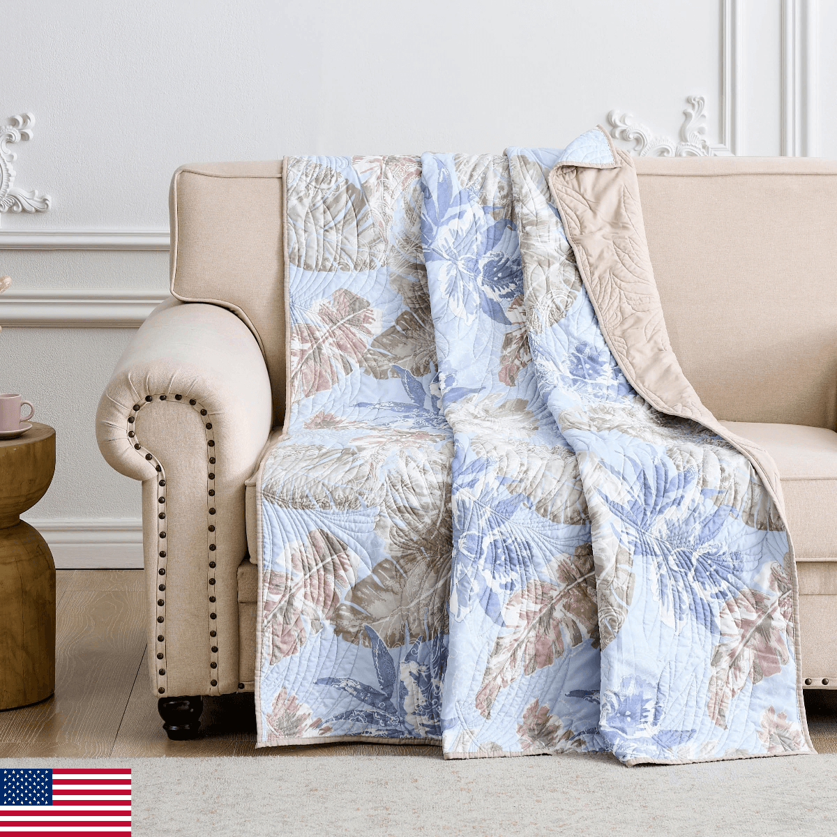 Greenland Home Tropics Palm Leaves Quilted Coastal Throw Blanket, 50x60-inch, Mi - Image 1