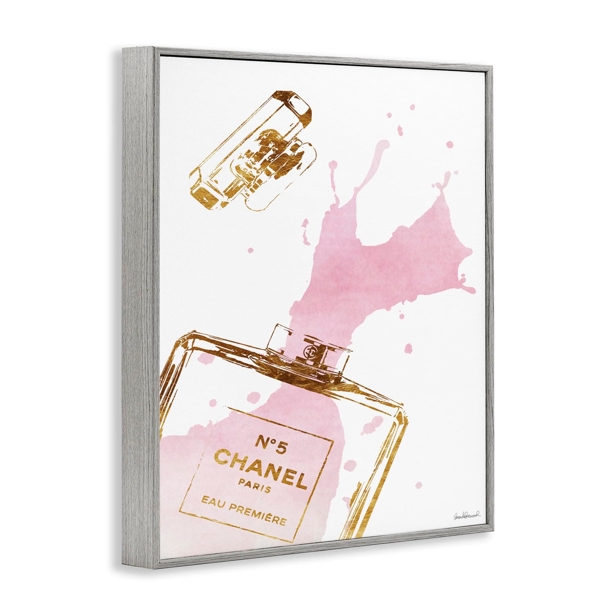 Stupell Industries Glam Perfume Bottle Splash Pink Gold Framed Giclee Art Design - Thumbnail 3