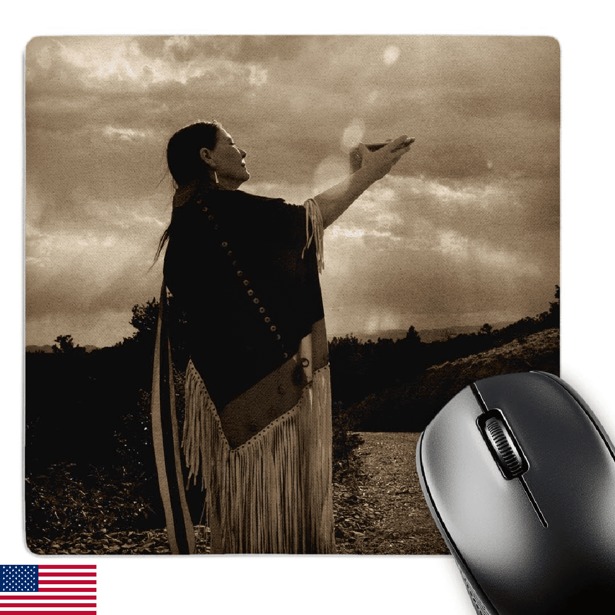 3dRose LLC 8 x 8 x 0.25 Inches Mouse Pad, Native American Medicine Woman Santa F - Image 1