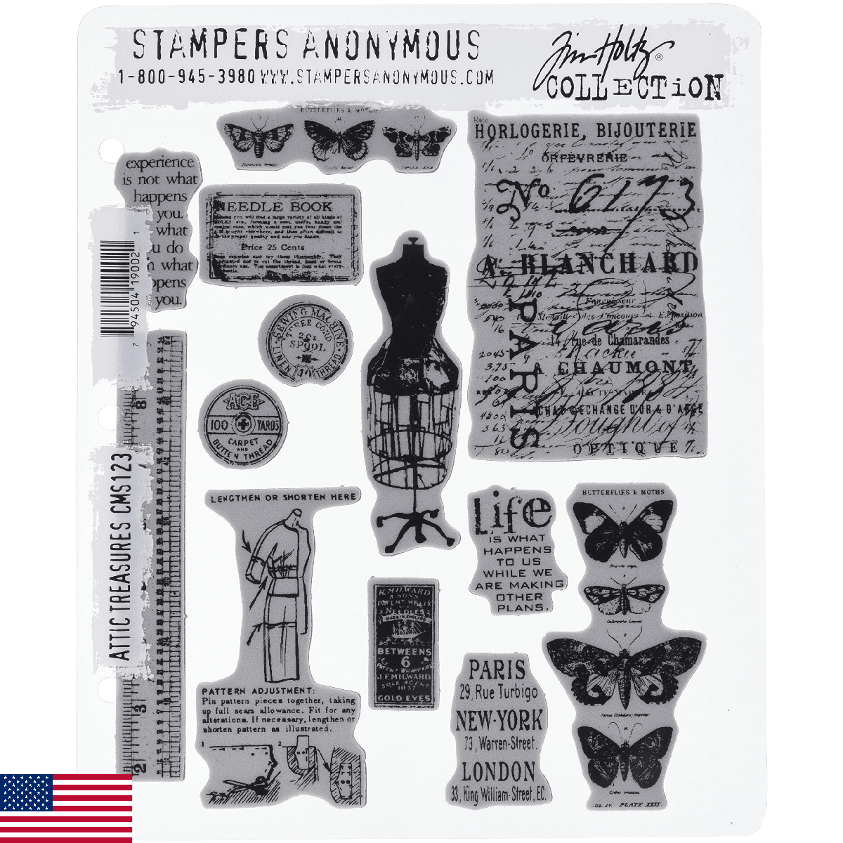 Stampers Anonymous Tim Holtz Cling Rubber Stamp Set, 7-Inch by 8.5-Inch, Attic T - Image 1