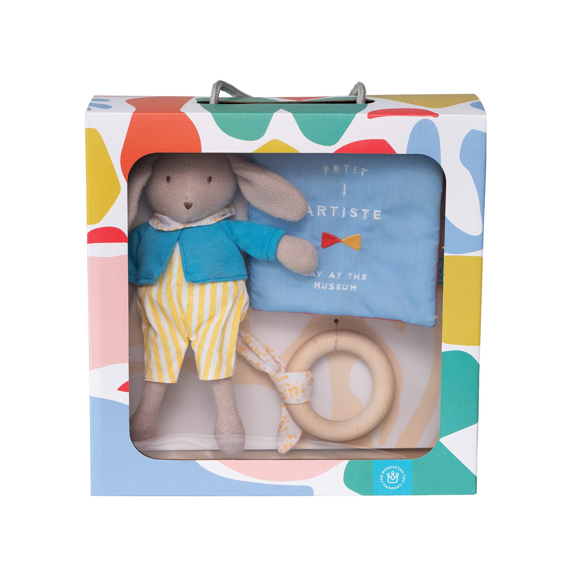 Manhattan Toy Petit Artiste Bunny Doll, Soft Book, & Wooden Teether Baby Soothin - Thumbnail 8