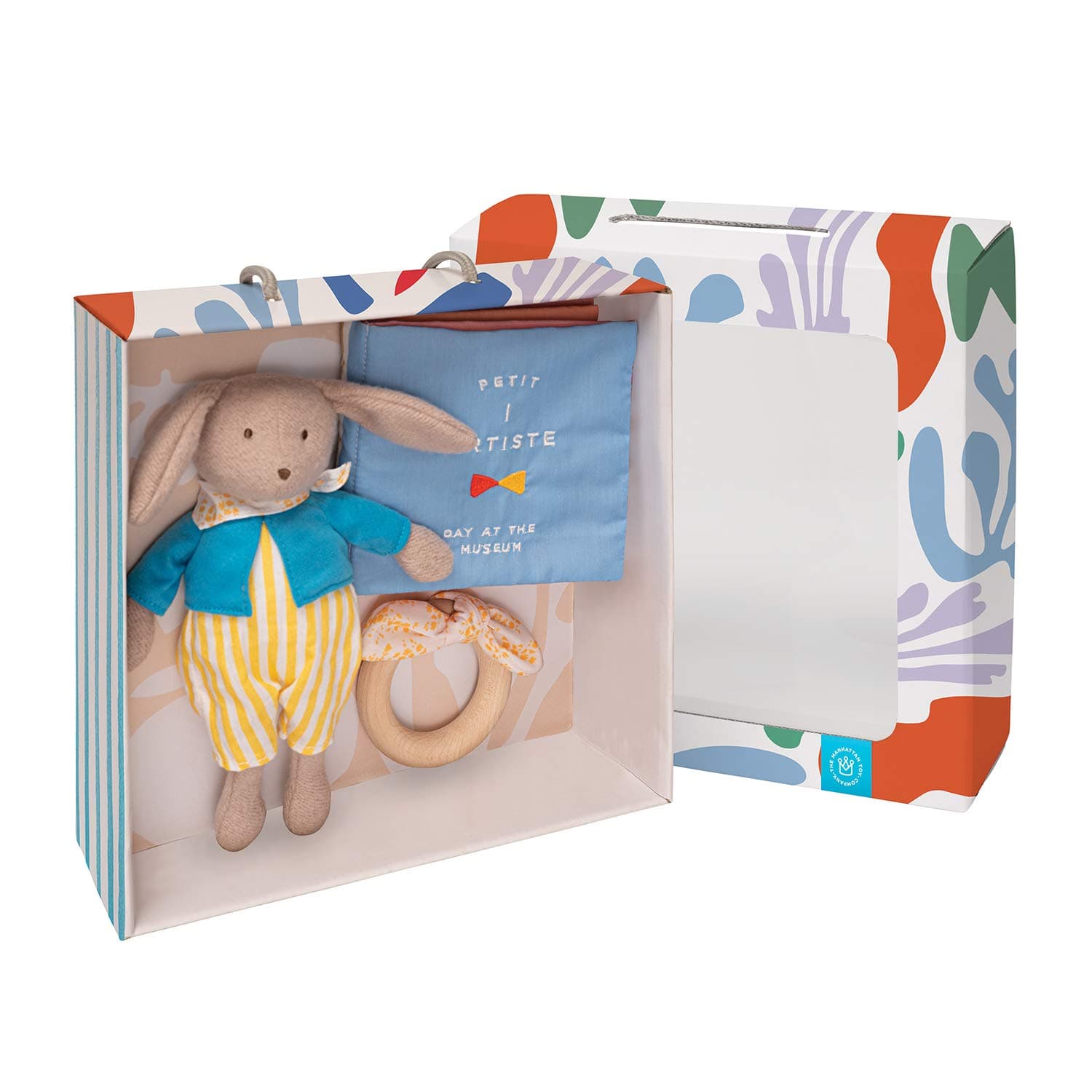 Manhattan Toy Petit Artiste Bunny Doll, Soft Book, & Wooden Teether Baby Soothin - Thumbnail 5