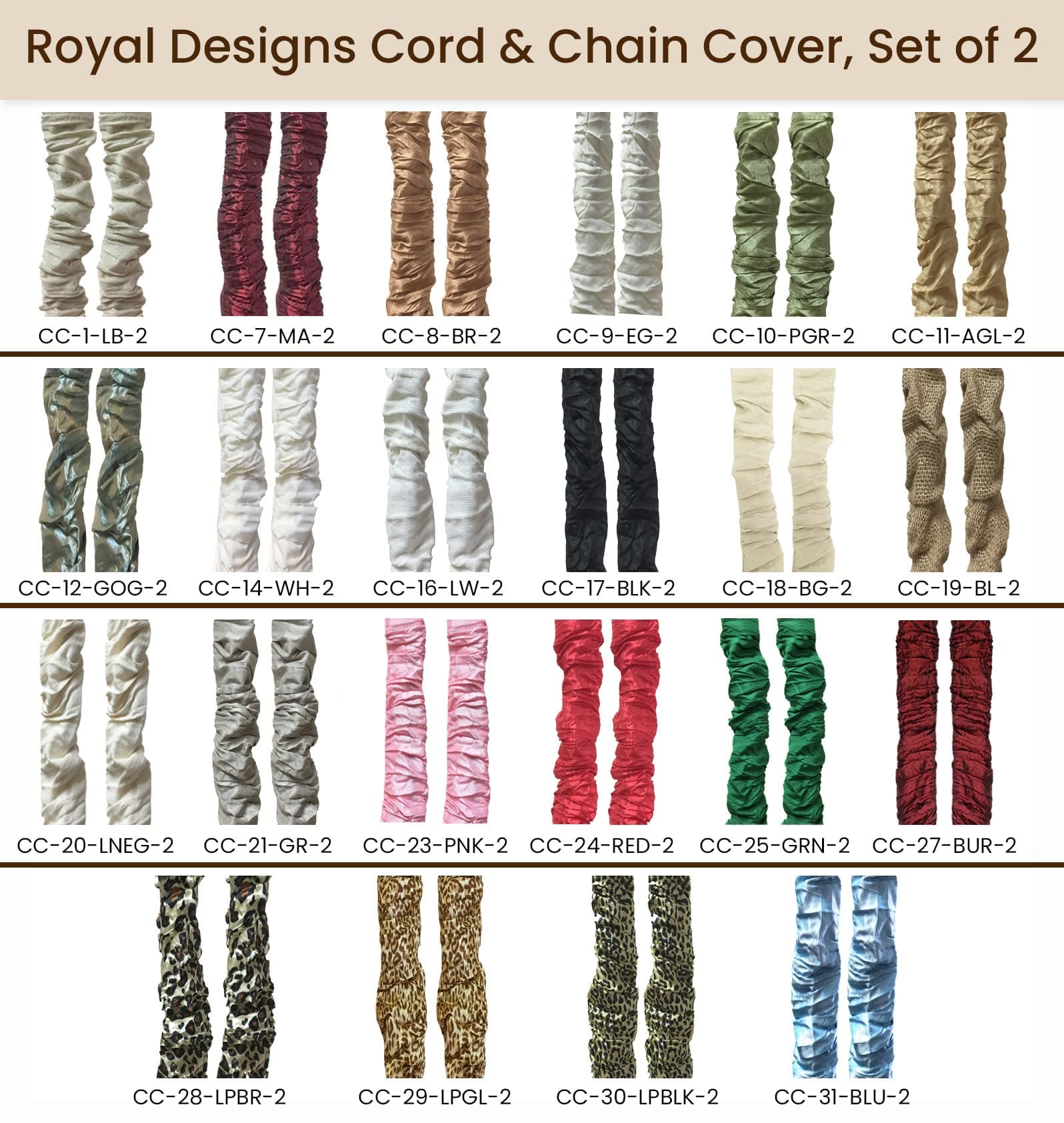 Royal Designs, Inc CC-21-GR-2 Cord & Chain Covers Gray 2 Piece - Thumbnail 2