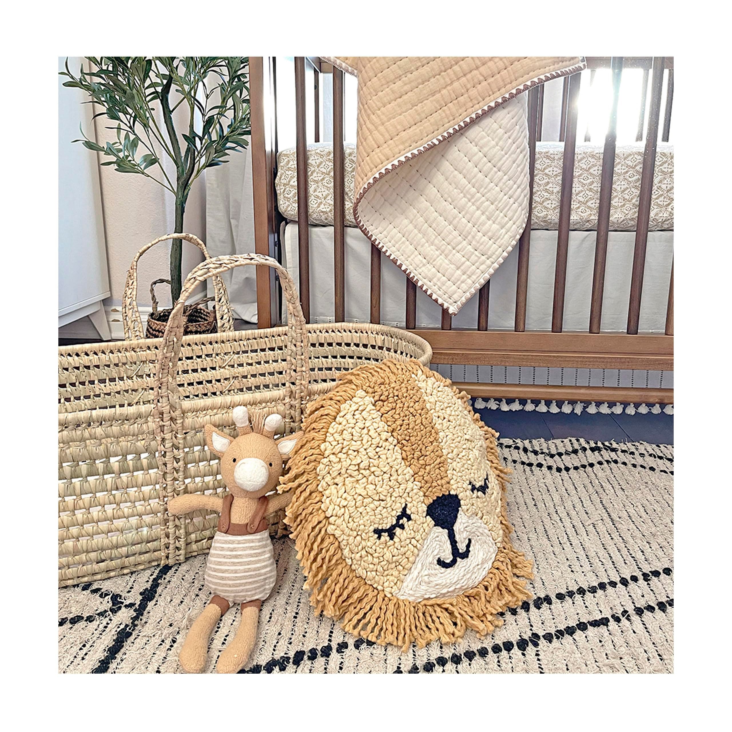 Crane Baby Pillow, Decorative Round Animal Pillow for Nursery and Toddler Rooms, - Thumbnail 3